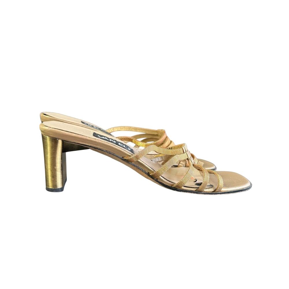 VANELi Van Eli y2k Gold Block Heel Metallic Chain Strap Sandals Size 7.5
